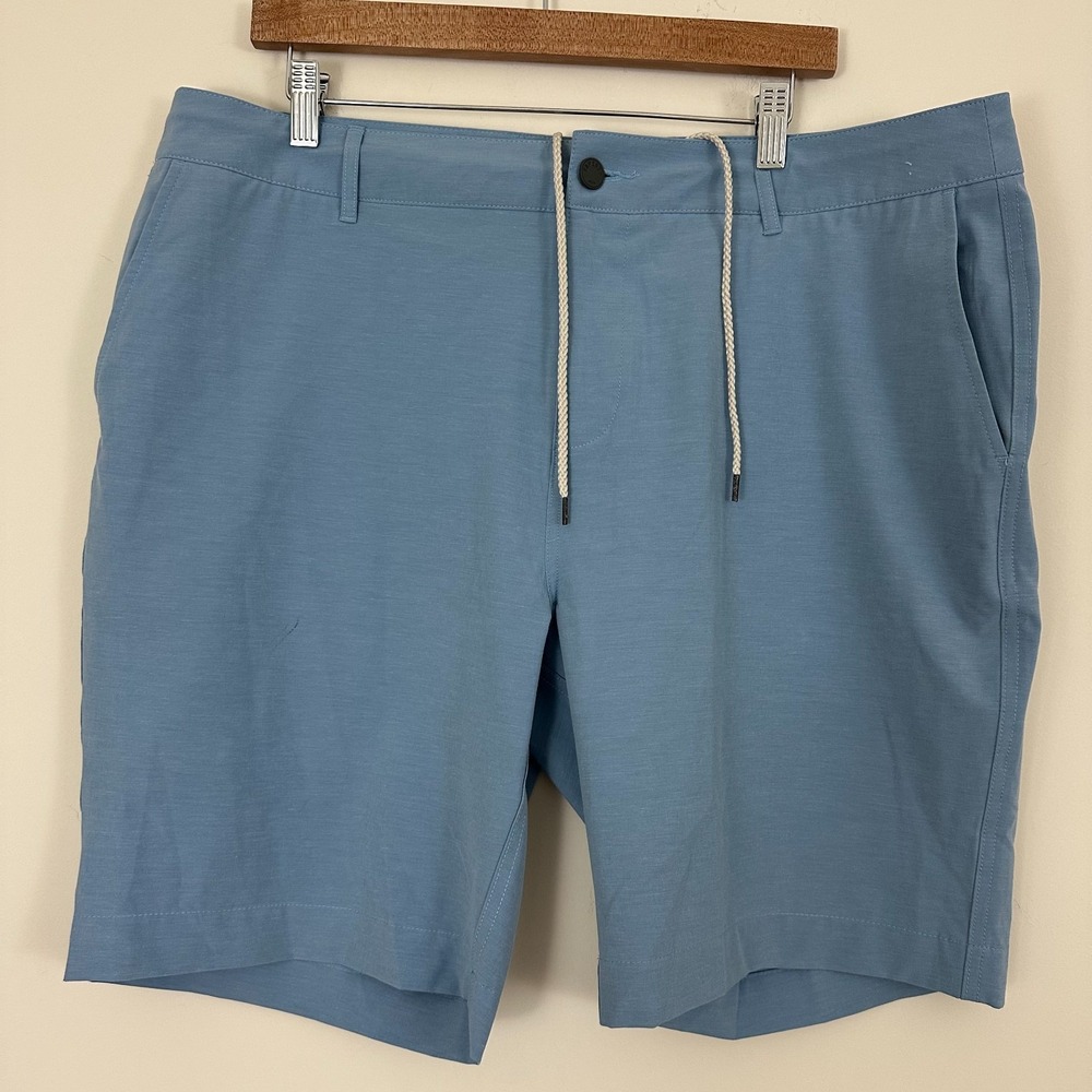 Faherty All Day Shorts Blue Stretch Flat Front Slash Pockets Drawstring Mens 38